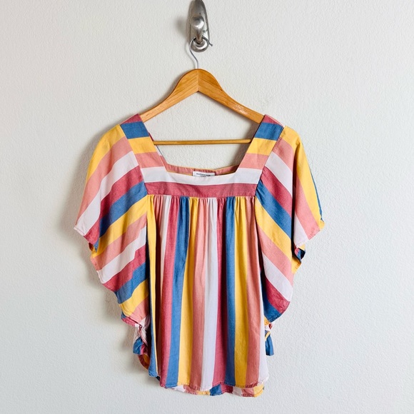 Beachlunchlounge Happy Stripe Zoey Flutter Sleeve Box Neck Top - Picture 2 of 12